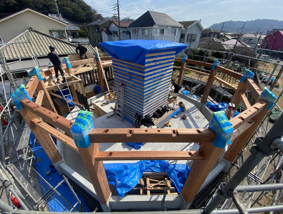 十二角形の中央に仮設矢倉を設置